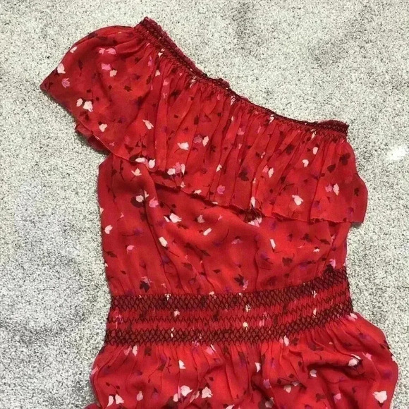 Joie Dress Silk Red Floral Print One Shoulder - Picture 6 of 11